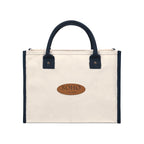 Market Street Cotton Canvas Tote with Brass Rivets Embroidery - Navy - View 2