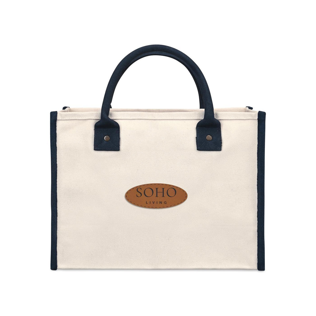 Market Street Cotton Canvas Tote with Brass Rivets Embroidery - Navy - View 2