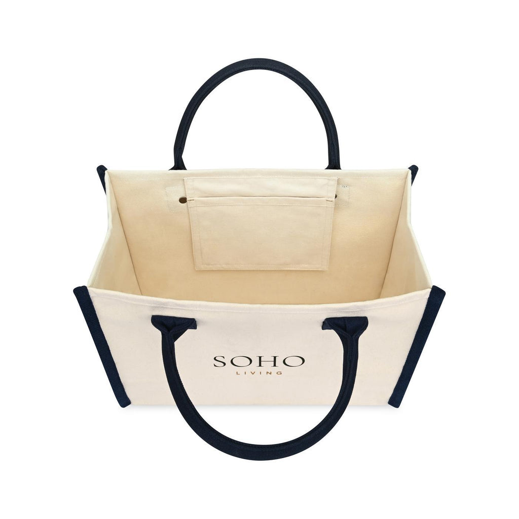 Market Street Cotton Canvas Tote with Brass Rivets Embroidery - Navy - View 3