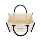 Market Street Cotton Canvas Tote with Brass Rivets Embroidery - Navy - View 3