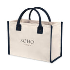 Market Street Cotton Canvas Tote with Brass Rivets Embroidery - Navy - View 4
