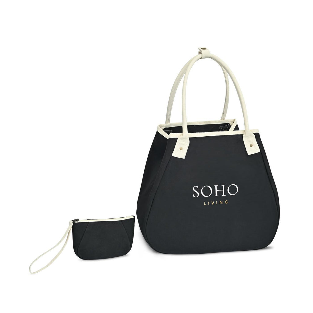 Market Street Tapered Canvas Carryall with Wristlet Pouch Embroidery - Black - View 4