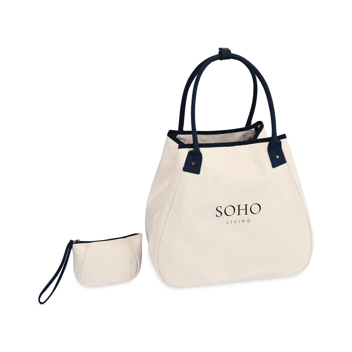 Market Street Tapered Canvas Carryall with Wristlet Pouch Embroidery - Navy - View 3