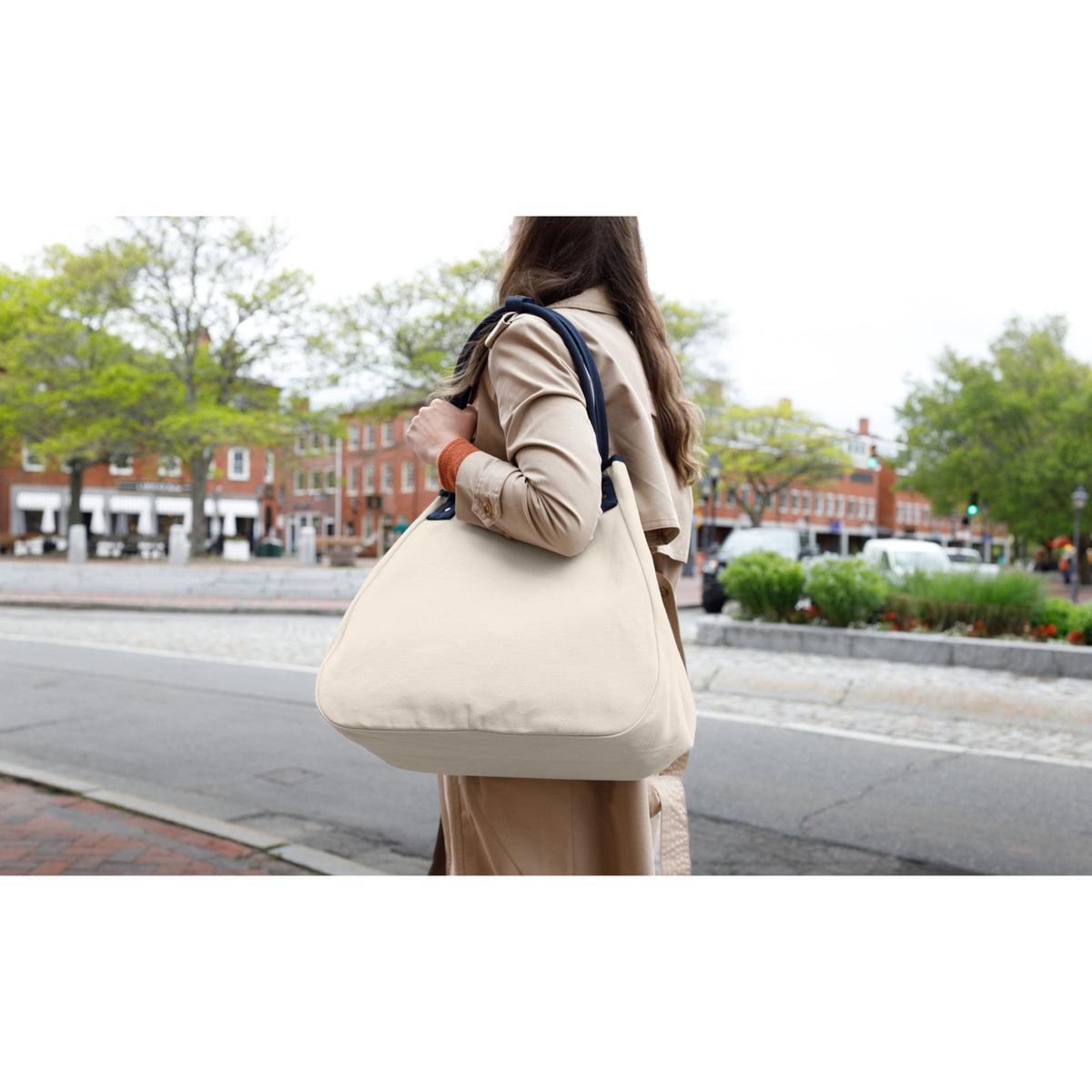 Market Street Tapered Canvas Carryall with Wristlet Pouch Embroidery - Navy - View 6