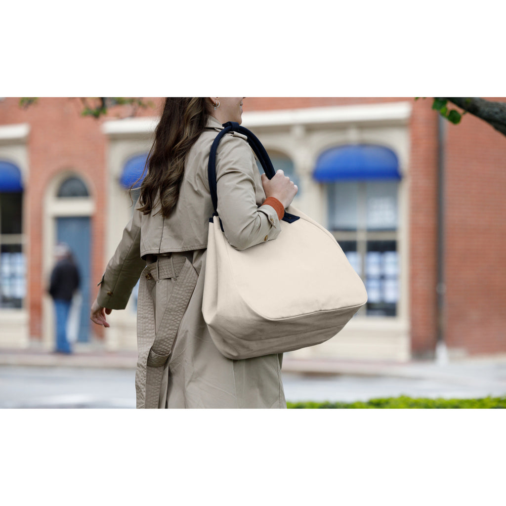 Market Street Tapered Canvas Carryall with Wristlet Pouch Embroidery - Navy - View 8