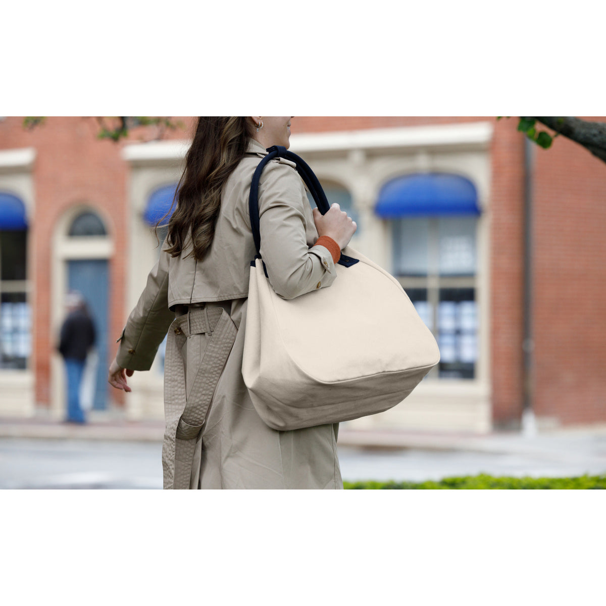 Market Street Tapered Canvas Carryall with Wristlet Pouch Embroidery - Navy - View 8