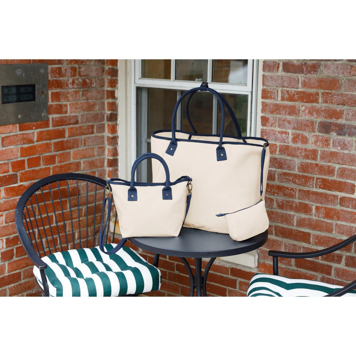 Market Street Tapered Canvas Carryall with Wristlet Pouch Embroidery - Navy - View 9
