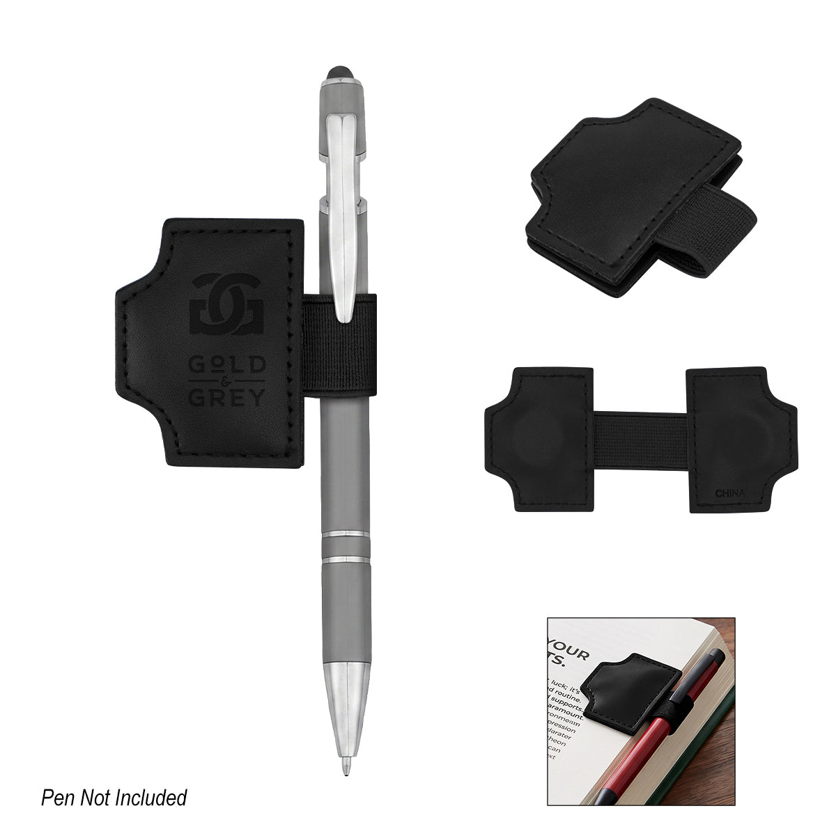 MarkMate Magnetic Pen Holder and Bookmark - Black - Deboss