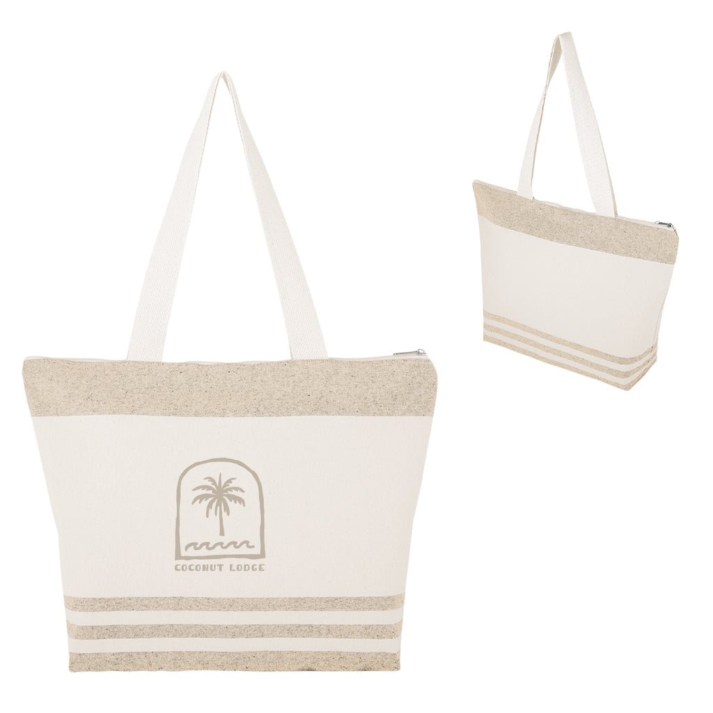 Marlo Recycled Cotton Zippered Tote Bag, 10 oz Embroidery - Natural with Beige - Silk Screen