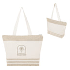 Marlo Recycled Cotton Zippered Tote Bag, 10 oz Embroidery - Natural with Beige - Silk Screen
