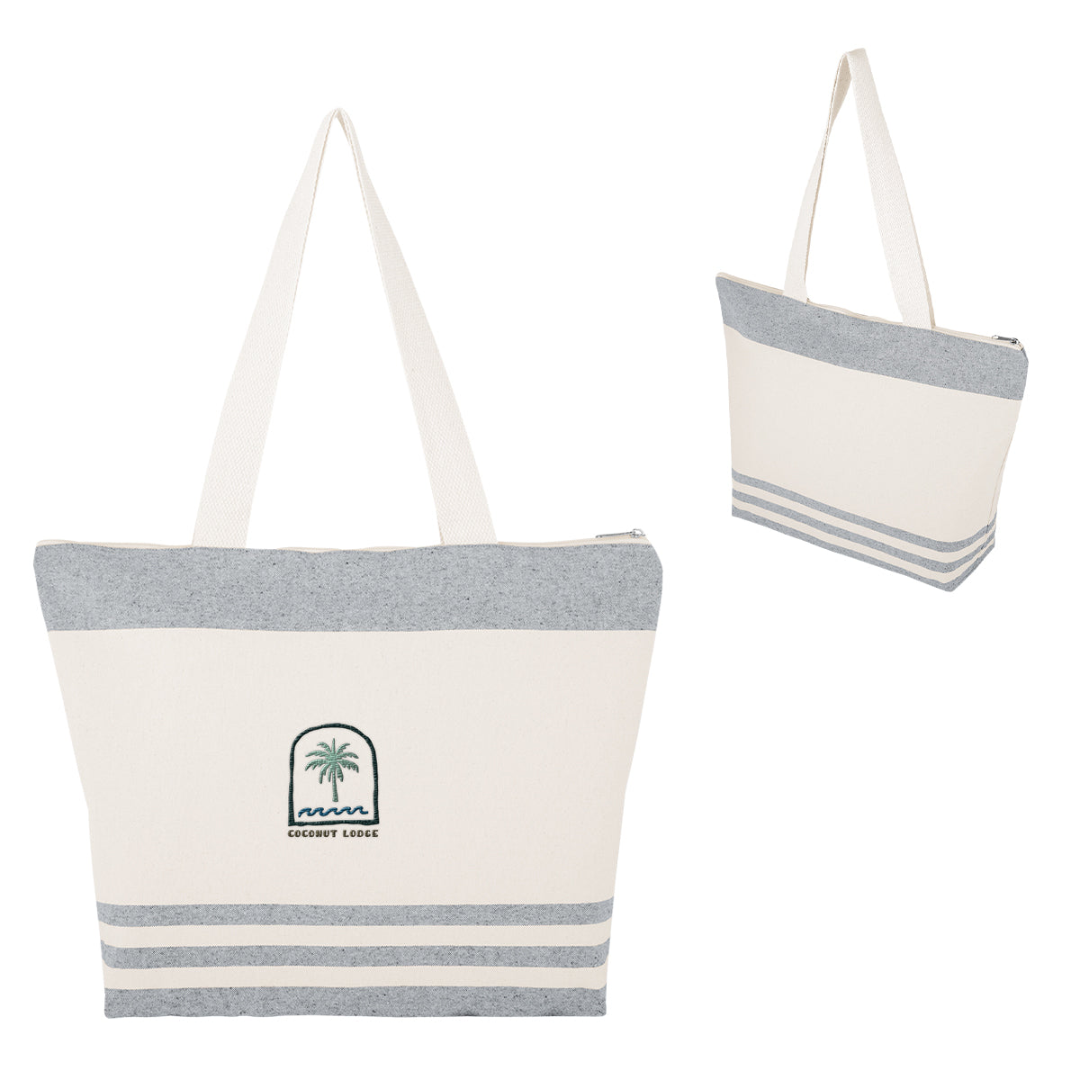 Marlo Recycled Cotton Zippered Tote Bag, 10 oz Embroidery - Navy - Embroidery