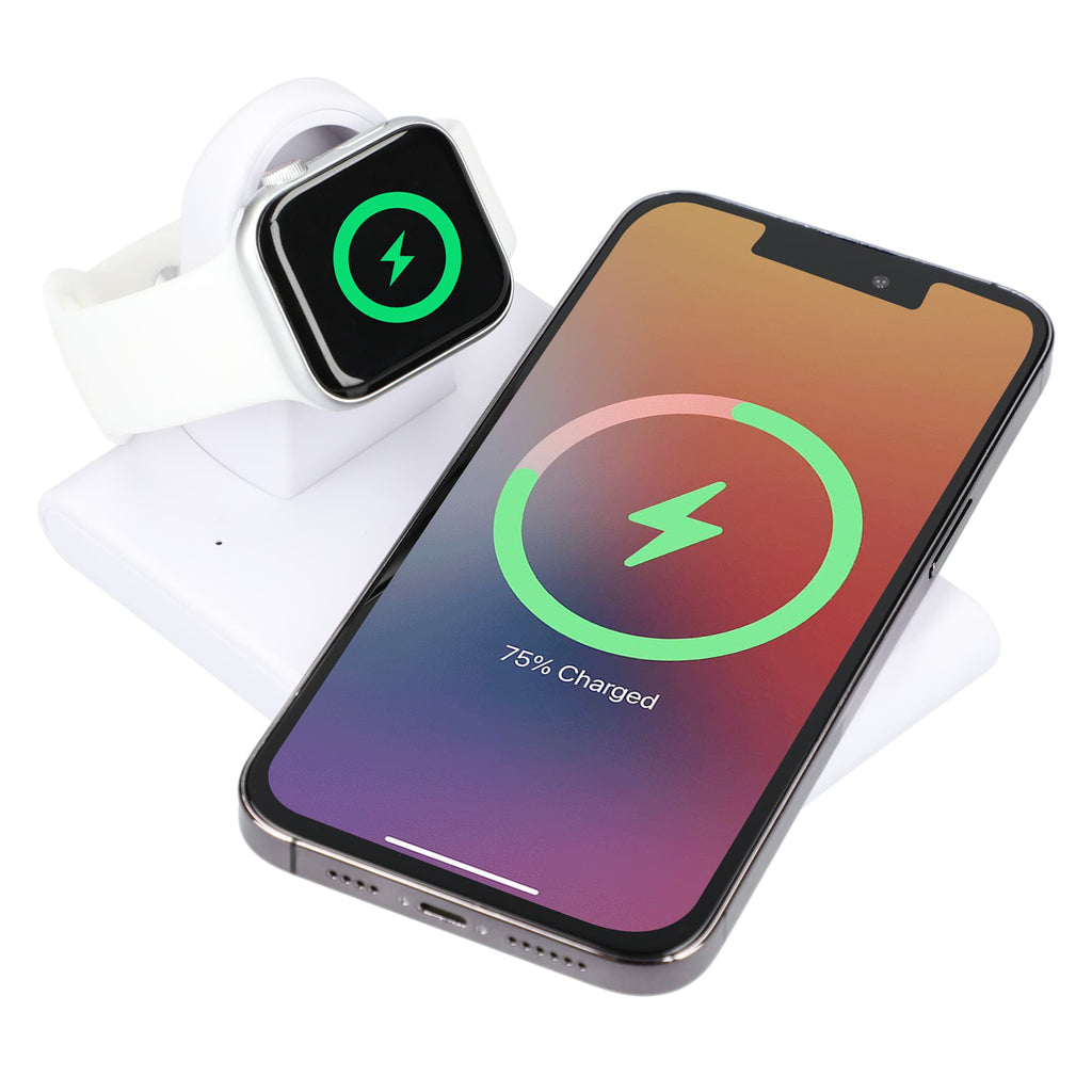 Mate Wireless Charging Pad with Apple Watch Holder Full Color - White - Right Angle 2