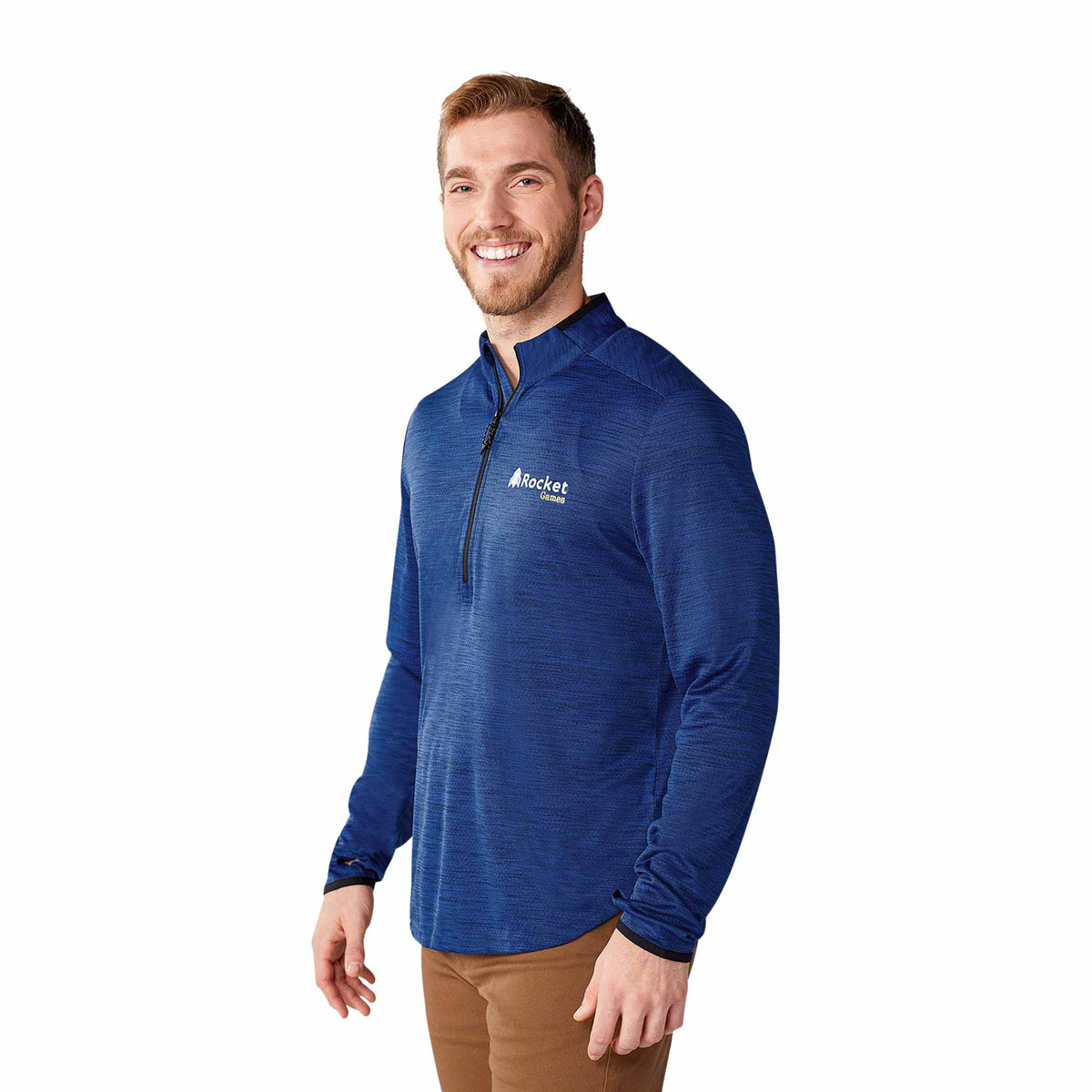 Mather Performance Knit Half Zip with Thumb Holes for Men Embroidery - New Royal Heather - Flat
