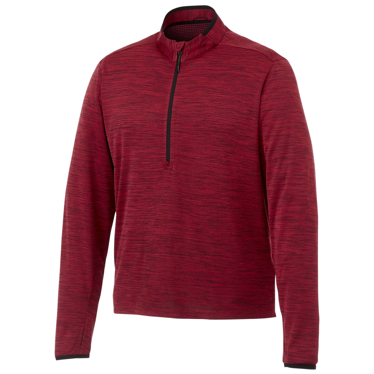 Mather Performance Knit Half Zip with Thumb Holes for Men Embroidery - Team Red Heather - Front Flat