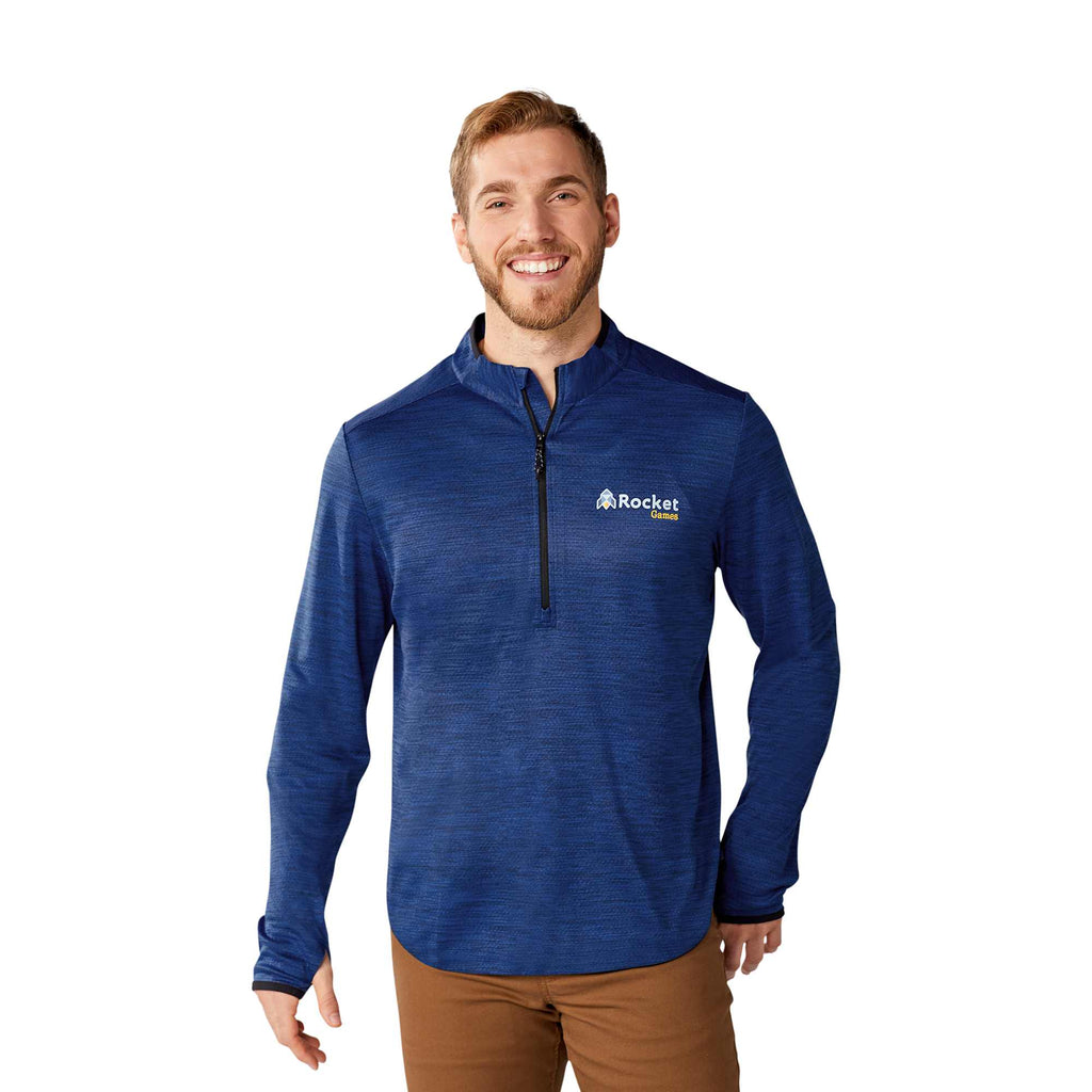 Mather Performance Knit Half Zip with Thumb Holes for Men Transfer - New Royal Heather - Front On Model