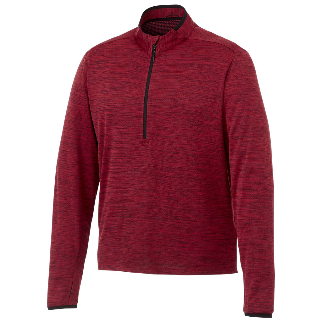 Mather Performance Knit Half Zip with Thumb Holes for Men Transfer - Team Red Heather - Front Flat