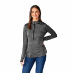 Mather Performance Knit Half Zip with Thumb Holes for Women Transfer - Heather Dark Charcoal - Front On Model