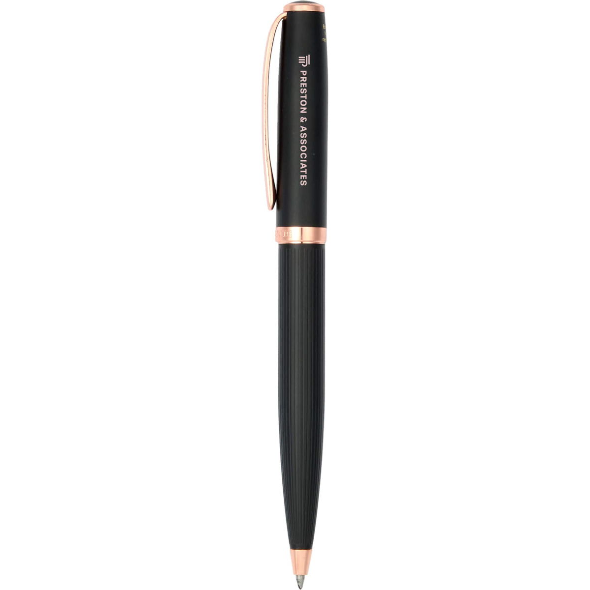 Matte Black Recycled Brass Pen with Rose Gold Trim - Black - Front