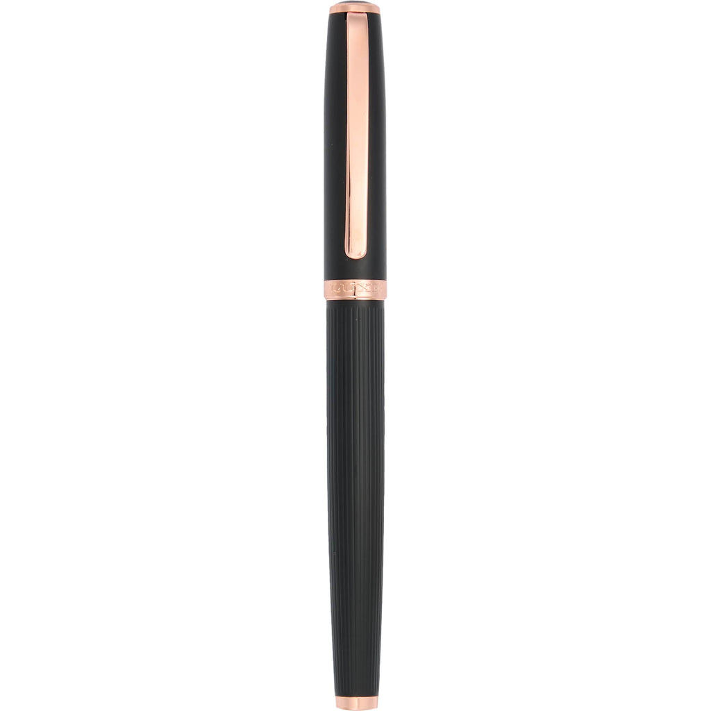 Matte Black Rollerball Pen in Recycled Brass with Rose Gold Trim - Black - Clip 2