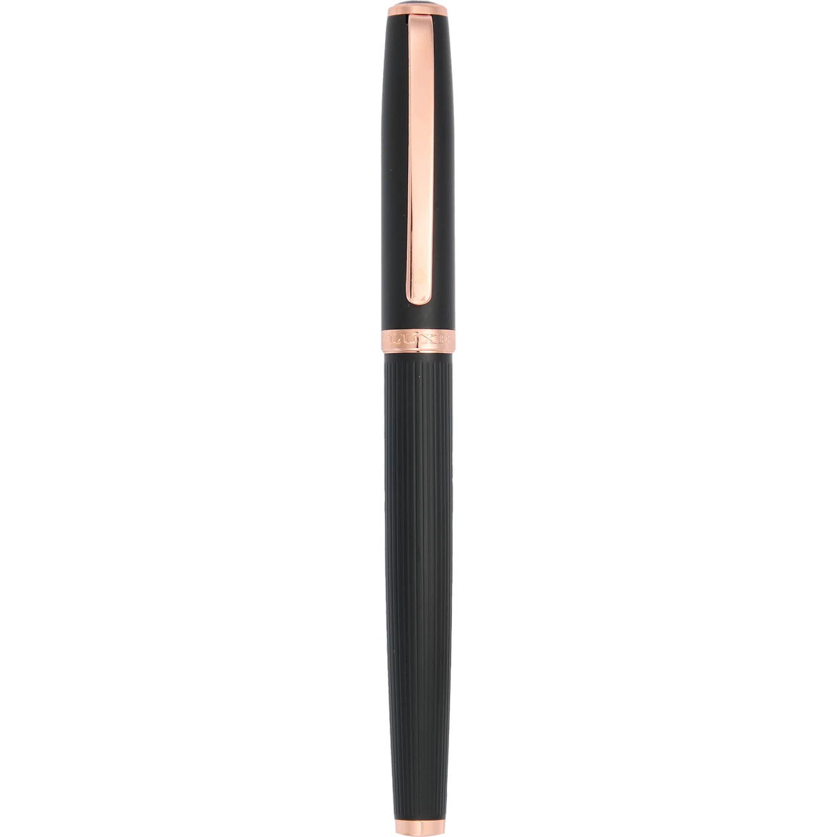 Matte Black Rollerball Pen in Recycled Brass with Rose Gold Trim - Black - Clip 2