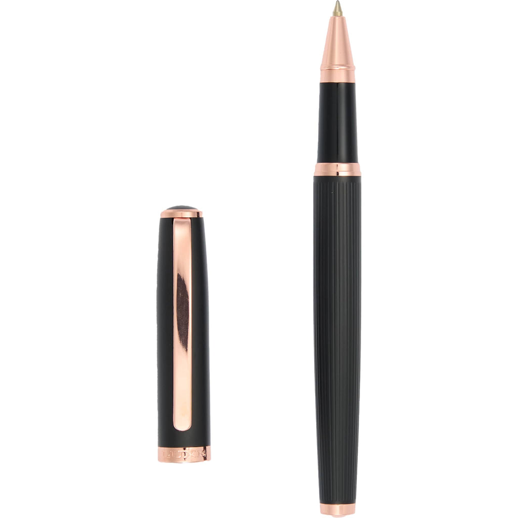 Matte Black Rollerball Pen in Recycled Brass with Rose Gold Trim Laser Engraving - Black - Clip