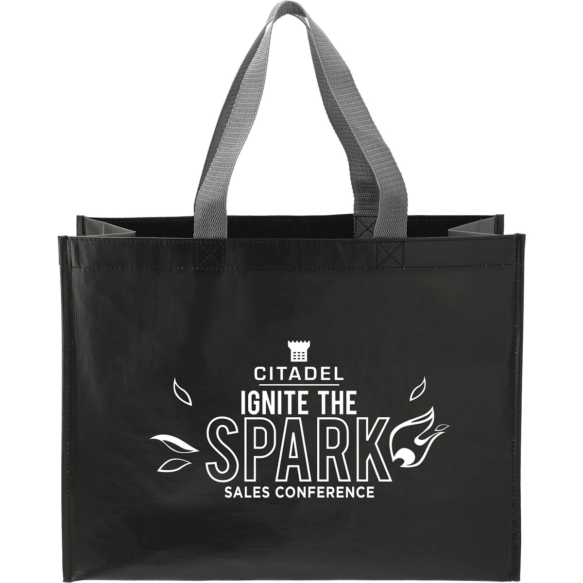 Matte Laminated Shopper Tote in Recycled PET - Black/Gray - Front