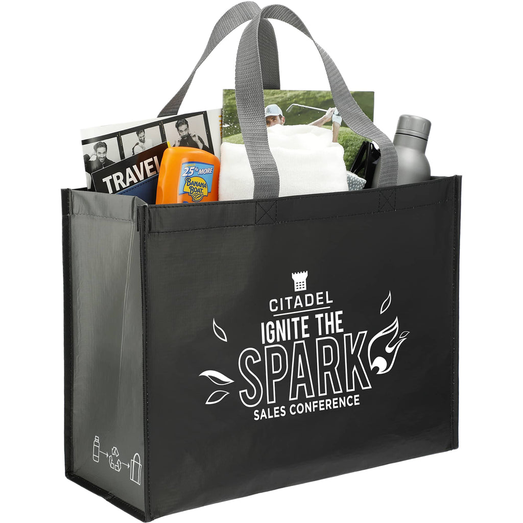 Matte Laminated Shopper Tote in Recycled PET - Black/Gray - Right Angle 2