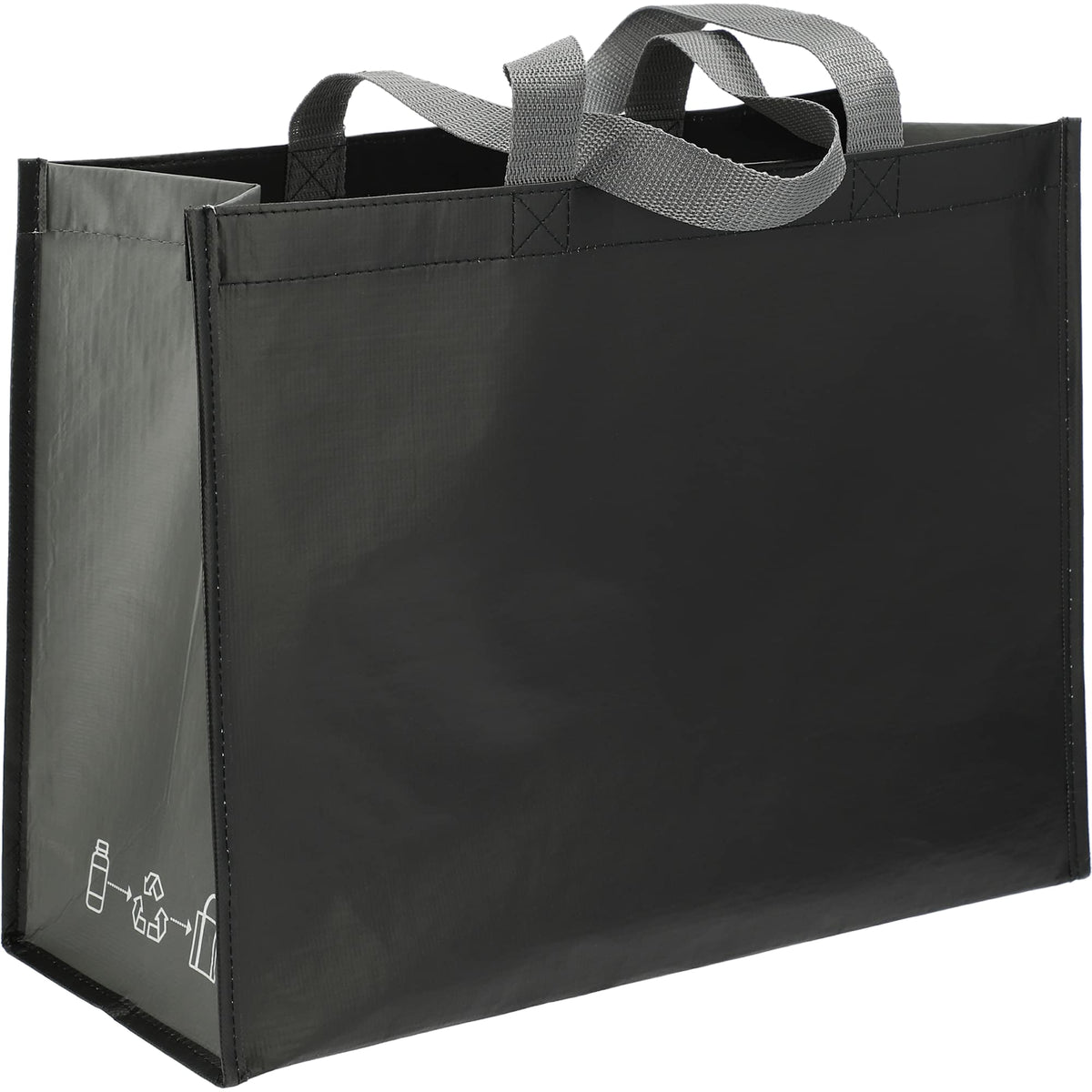 Matte Laminated Shopper Tote in Recycled PET - Black/Gray - Right Angle 3