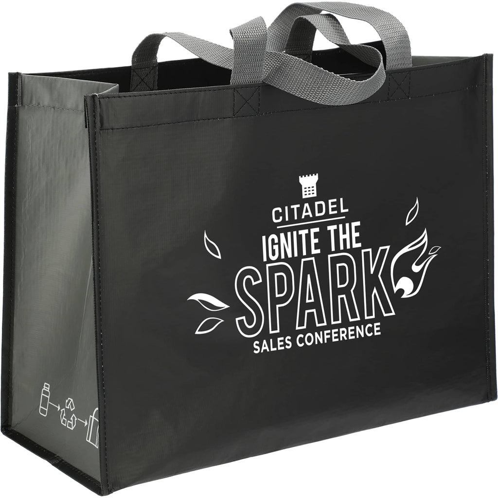 Matte Laminated Shopper Tote in Recycled PET - Black/Gray - Right Angle