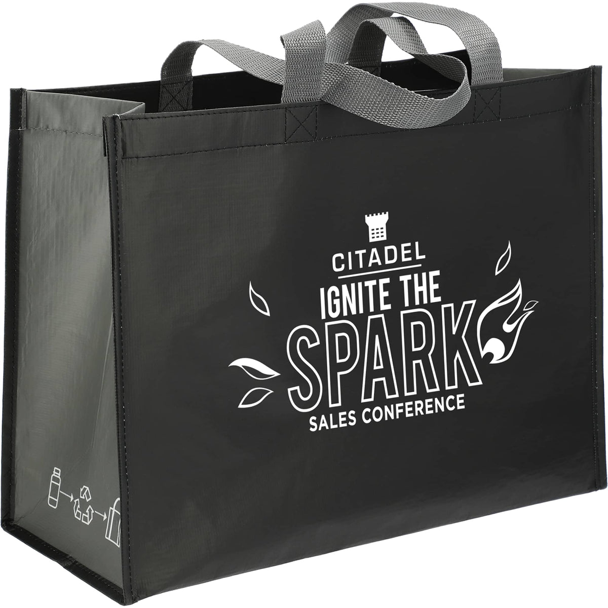 Matte Laminated Shopper Tote in Recycled PET - Black/Gray - Right Angle