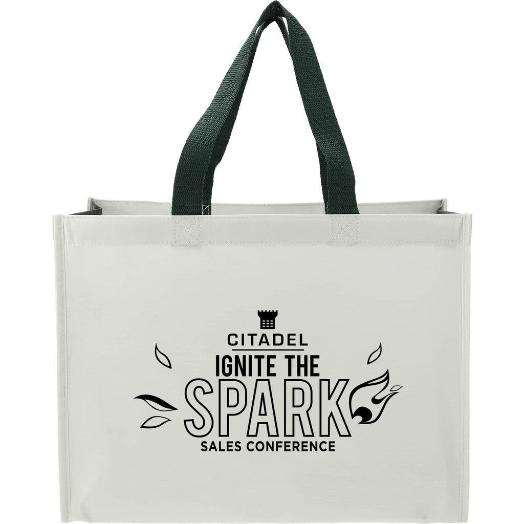 Matte Laminated Shopper Tote in Recycled PET - Natural/Hunter Green - Front
