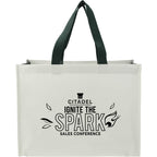Matte Laminated Shopper Tote in Recycled PET - Natural/Hunter Green - Front