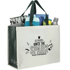 Matte Laminated Shopper Tote in Recycled PET - Natural/Hunter Green - Right Angle 2