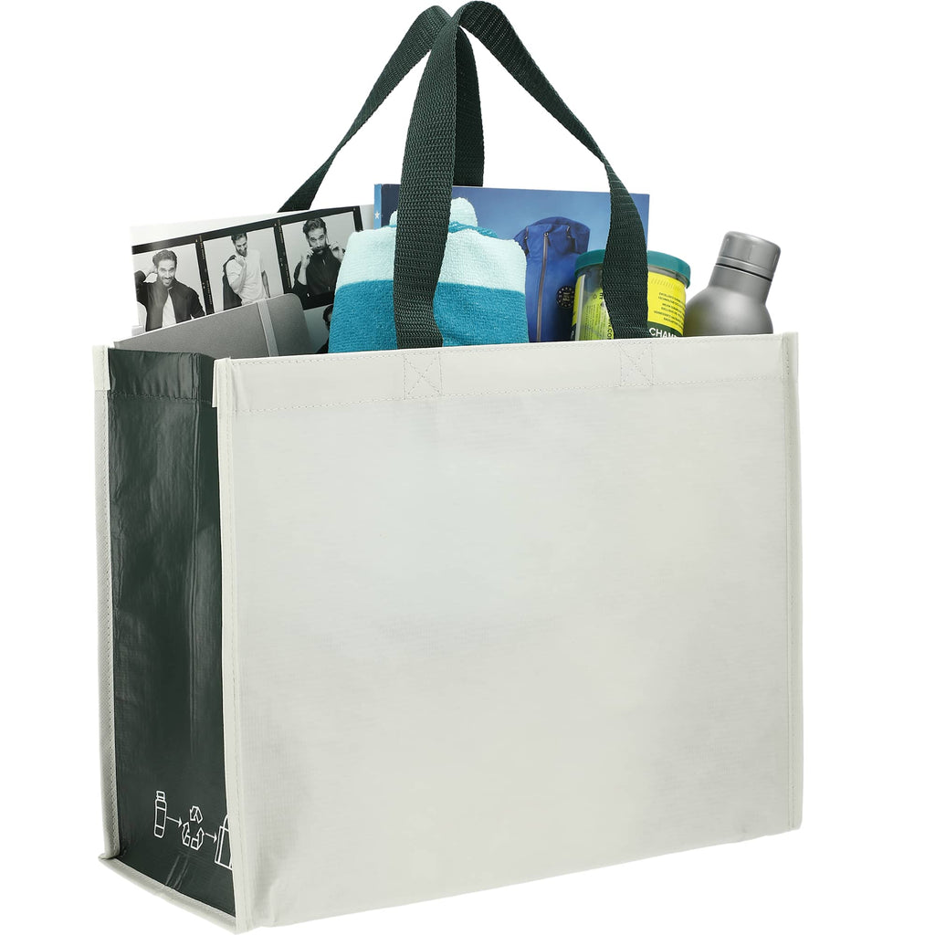 Matte Laminated Shopper Tote in Recycled PET - Natural/Hunter Green - Right Angle 4