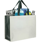 Matte Laminated Shopper Tote in Recycled PET - Natural/Hunter Green - Right Angle 4