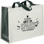 Matte Laminated Shopper Tote in Recycled PET - Natural/Hunter Green - Right Angle