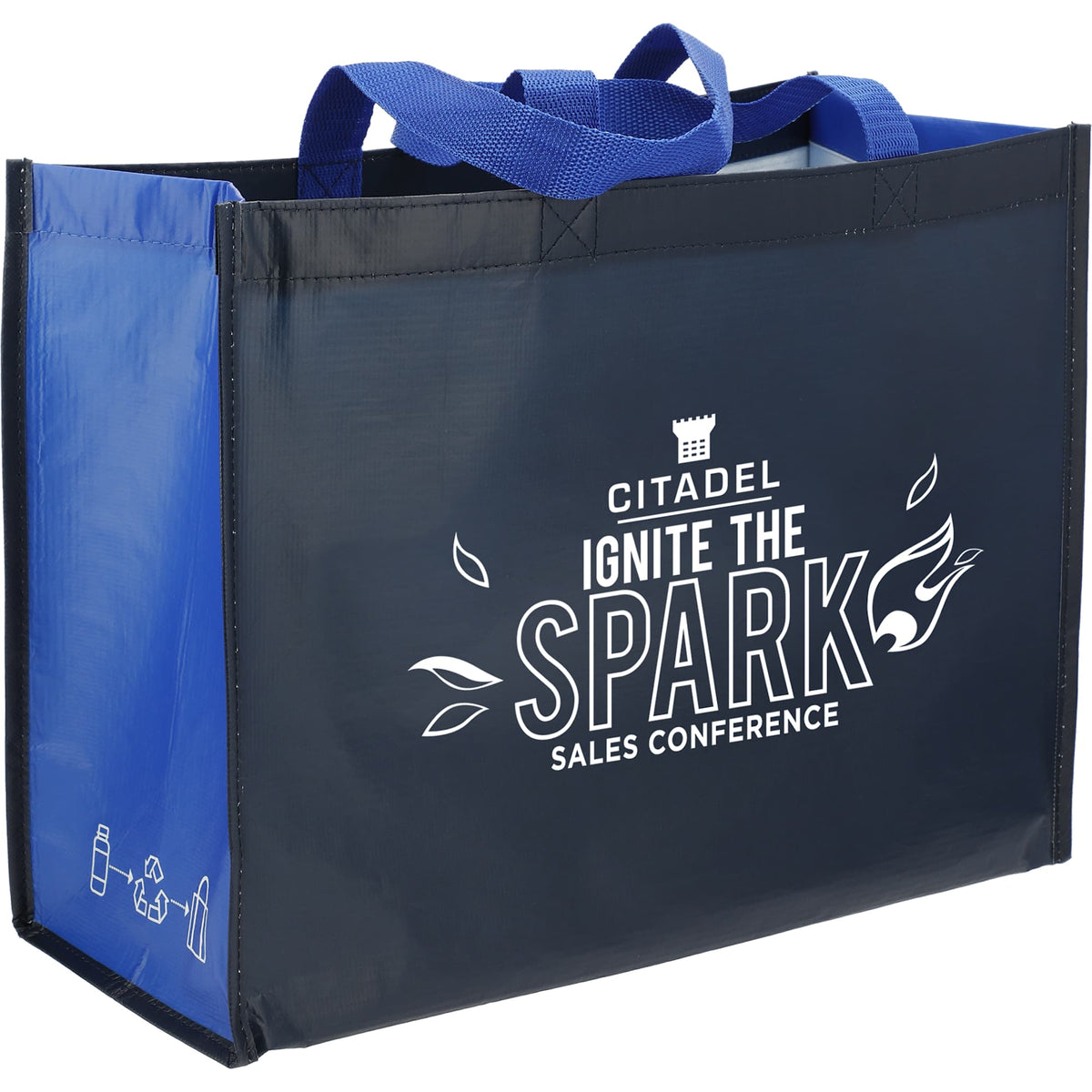 Matte Laminated Shopper Tote in Recycled PET - Navy/Royal - Right Angle