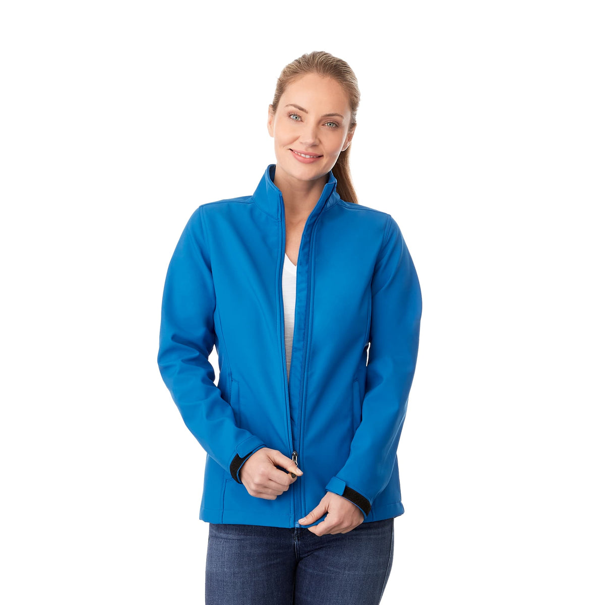 Maxson Waterproof Softshell Jacket for Women Embroidery - Olympic Blue - On Model 2