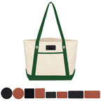 Medium Cotton Canvas Sailing Tote Bag, 12 oz Embroidery - Leather