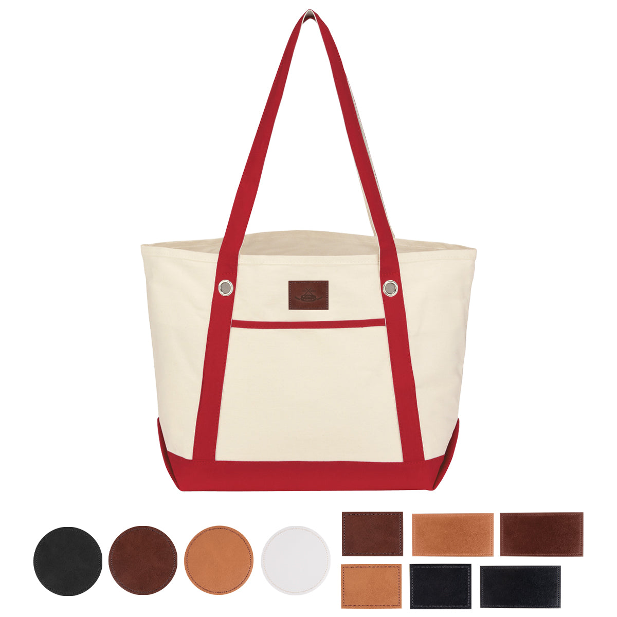 Medium Cotton Canvas Sailing Tote Bag, 12 oz Embroidery - Leatherette