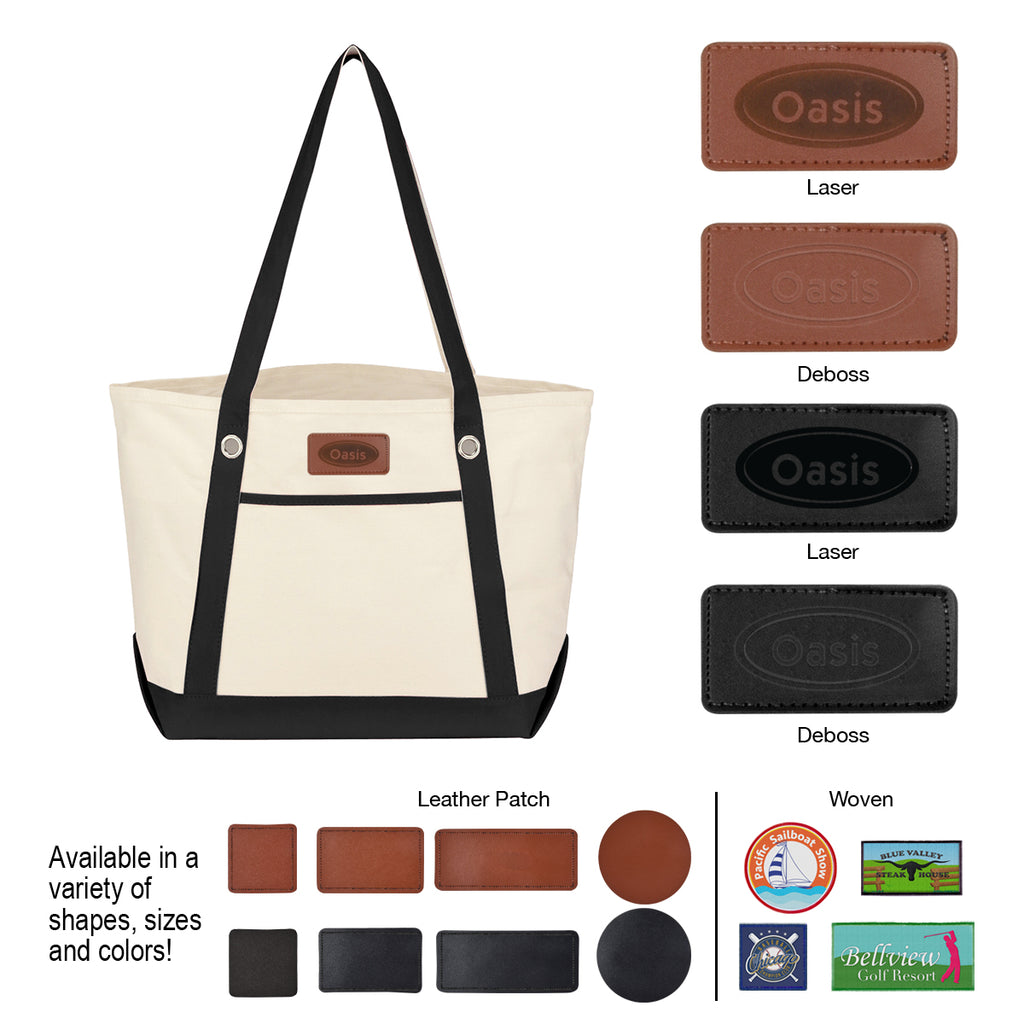 Medium Cotton Canvas Sailing Tote Bag, 12 oz Embroidery - Patch