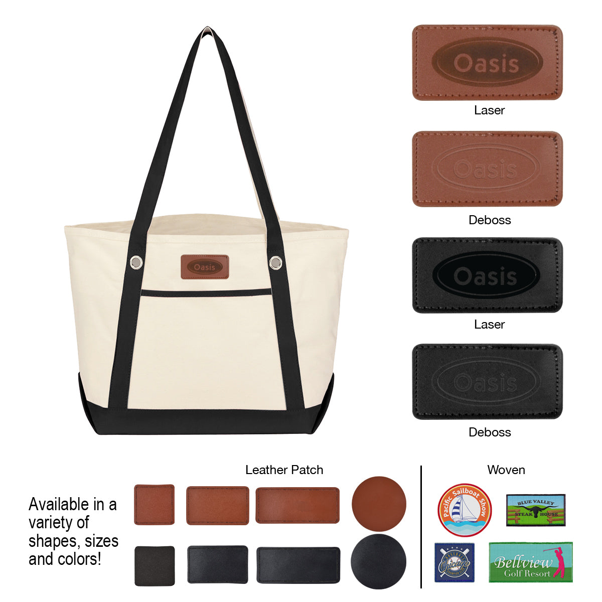 Medium Cotton Canvas Sailing Tote Bag, 12 oz Embroidery - Patch