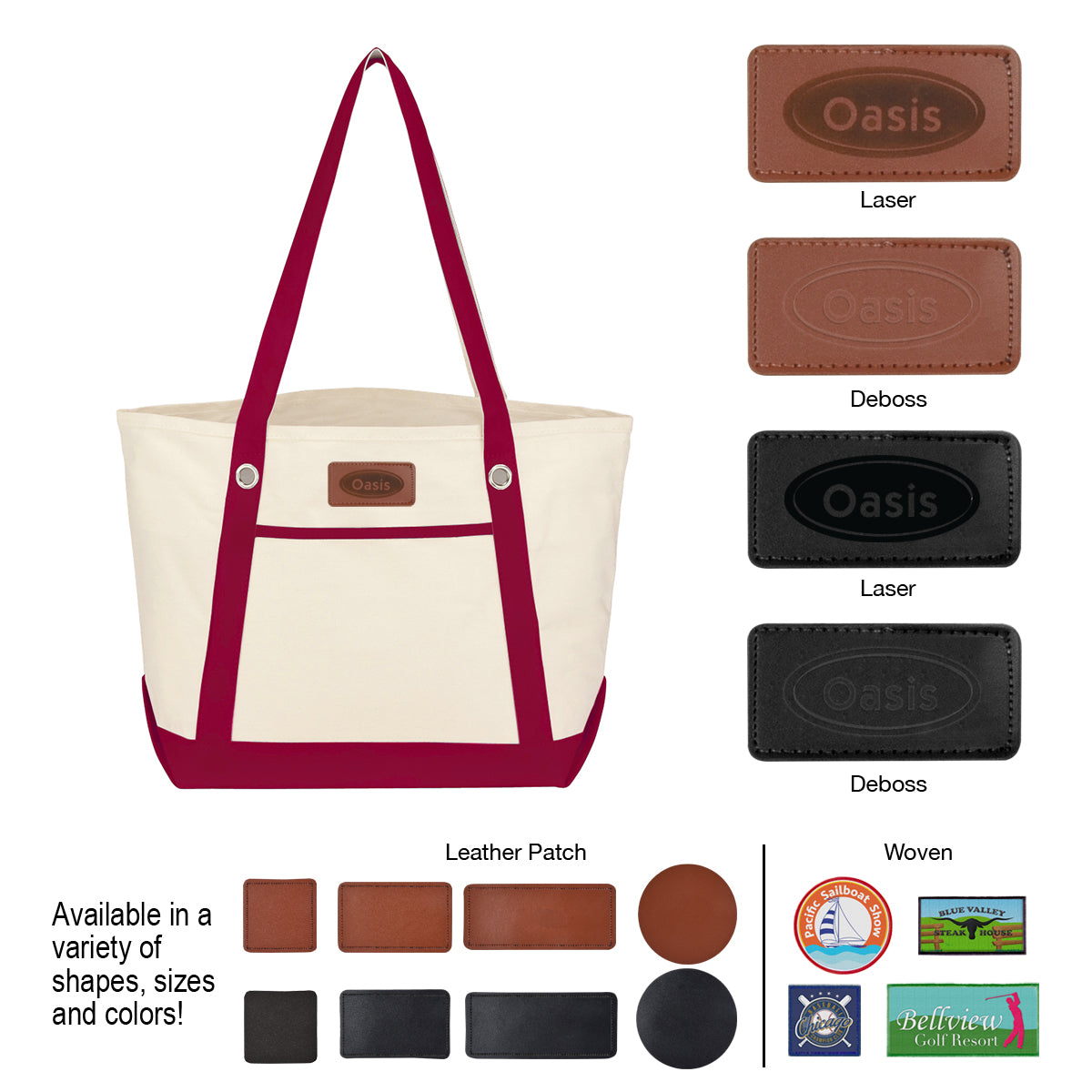 Medium Cotton Canvas Sailing Tote Bag, 12 oz Embroidery - Patch