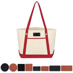 Medium Cotton Canvas Sailing Tote Bag, 12 oz - Red Trim - Leather