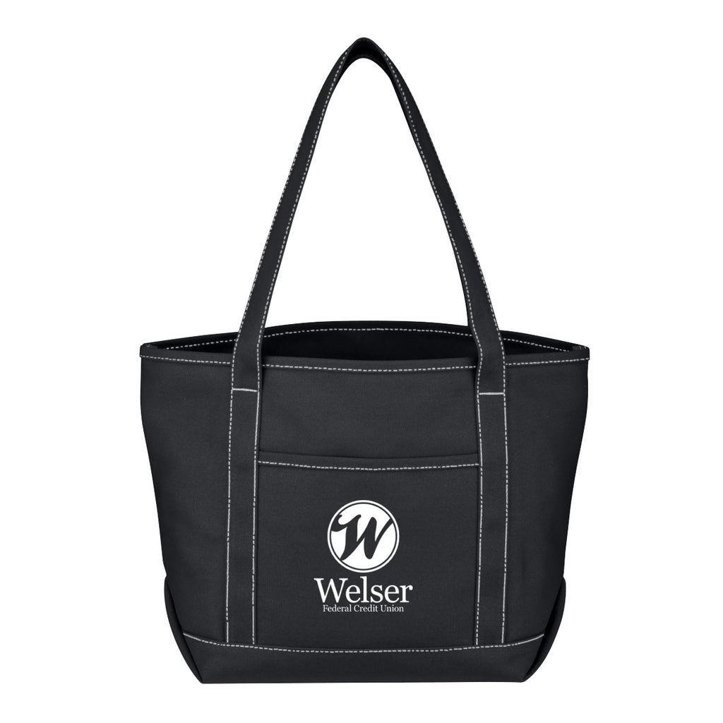 Medium Cotton Canvas Yacht Tote Bag, 24 oz Embroidery - Black - Silk Screen