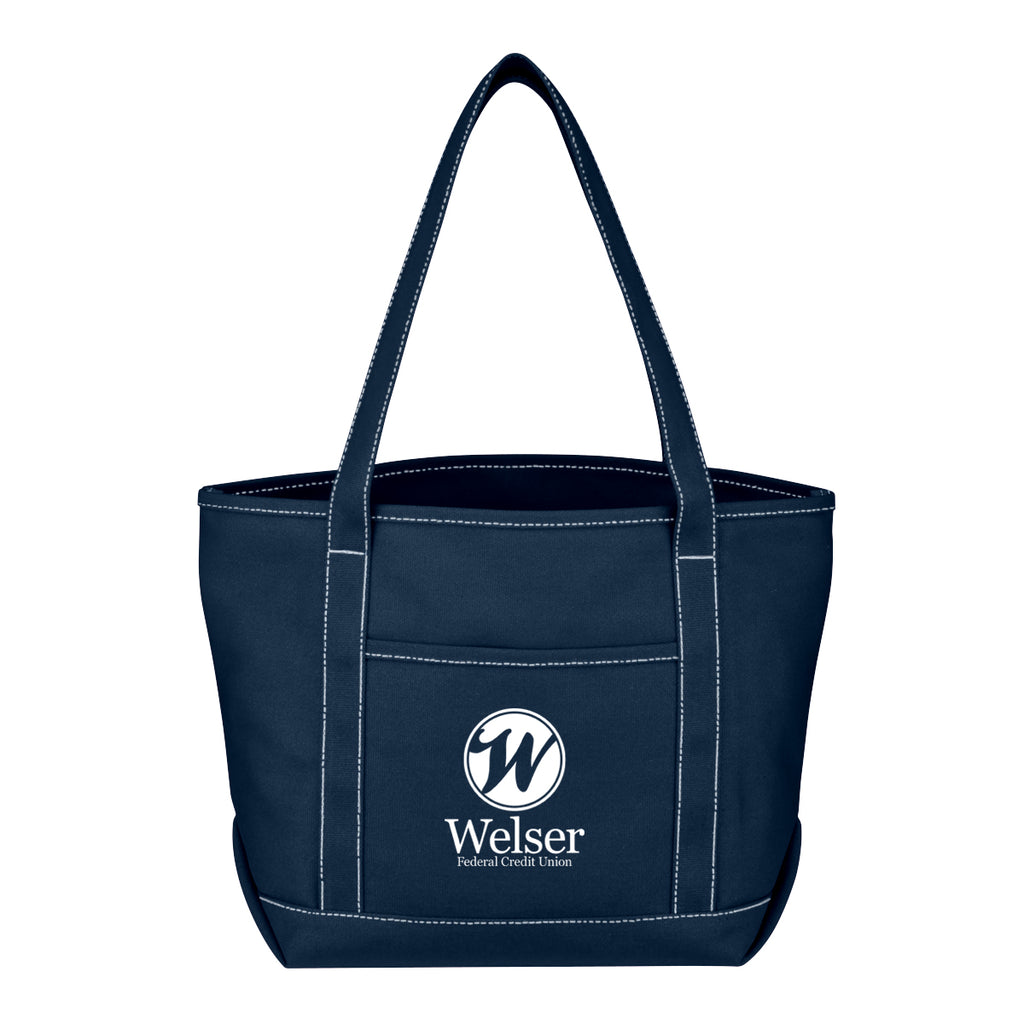 Medium Cotton Canvas Yacht Tote Bag, 24 oz Embroidery - Navy - Silk Screen