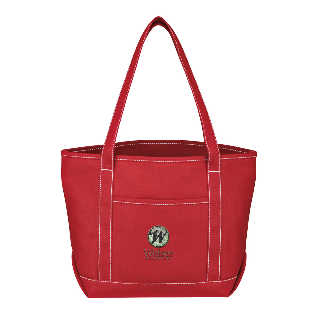 Medium Cotton Canvas Yacht Tote Bag, 24 oz - Red - Embroidery