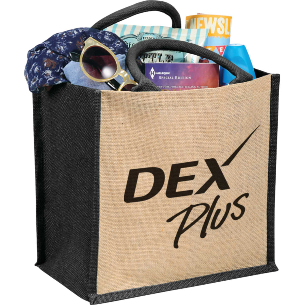 Medium Jute Gift Bag with Hook and Loop Closure - Black - Photo