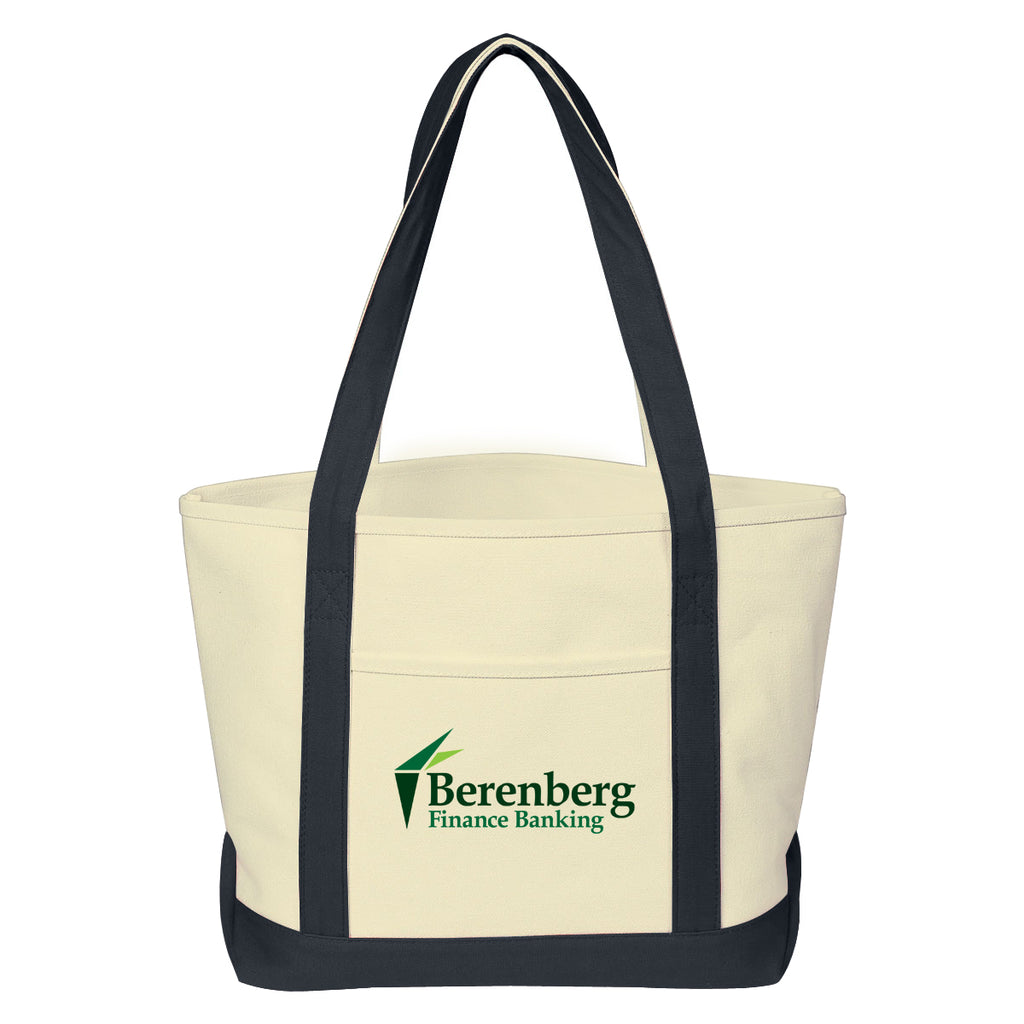 Medium Starboard Recycled Cotton Canvas Tote, 24 oz Embroidery - Natural with Black - Colorbrite