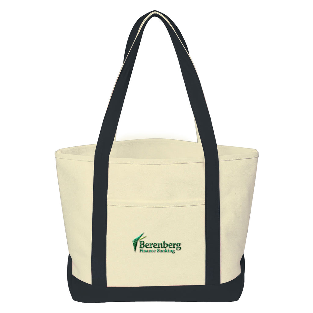 Medium Starboard Recycled Cotton Canvas Tote, 24 oz - Natural with Black - Embroidery